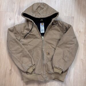 Vintage J130 Carhartt Hooded Zipper Jacket Tan/Brown Small Men's Workwear Y2K